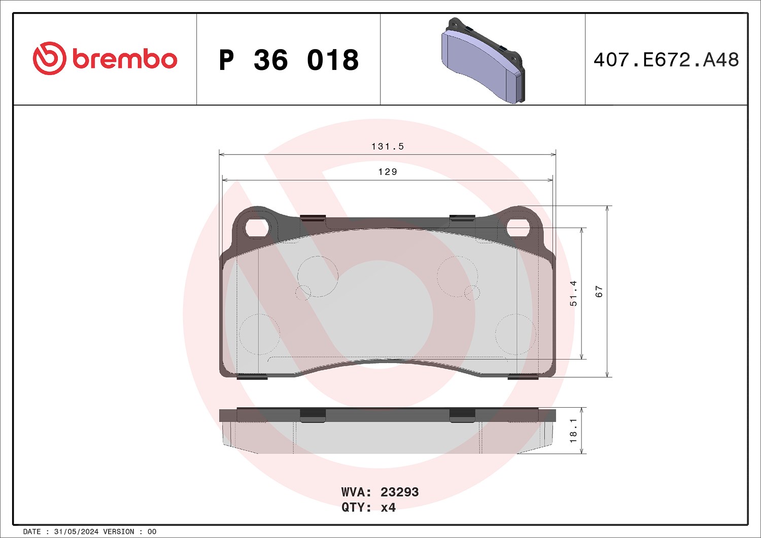 Brembo Bremsbelagsatz, Scheibenbremse [Hersteller-Nr. P36018] für Jaguar, Nissan, Daimler