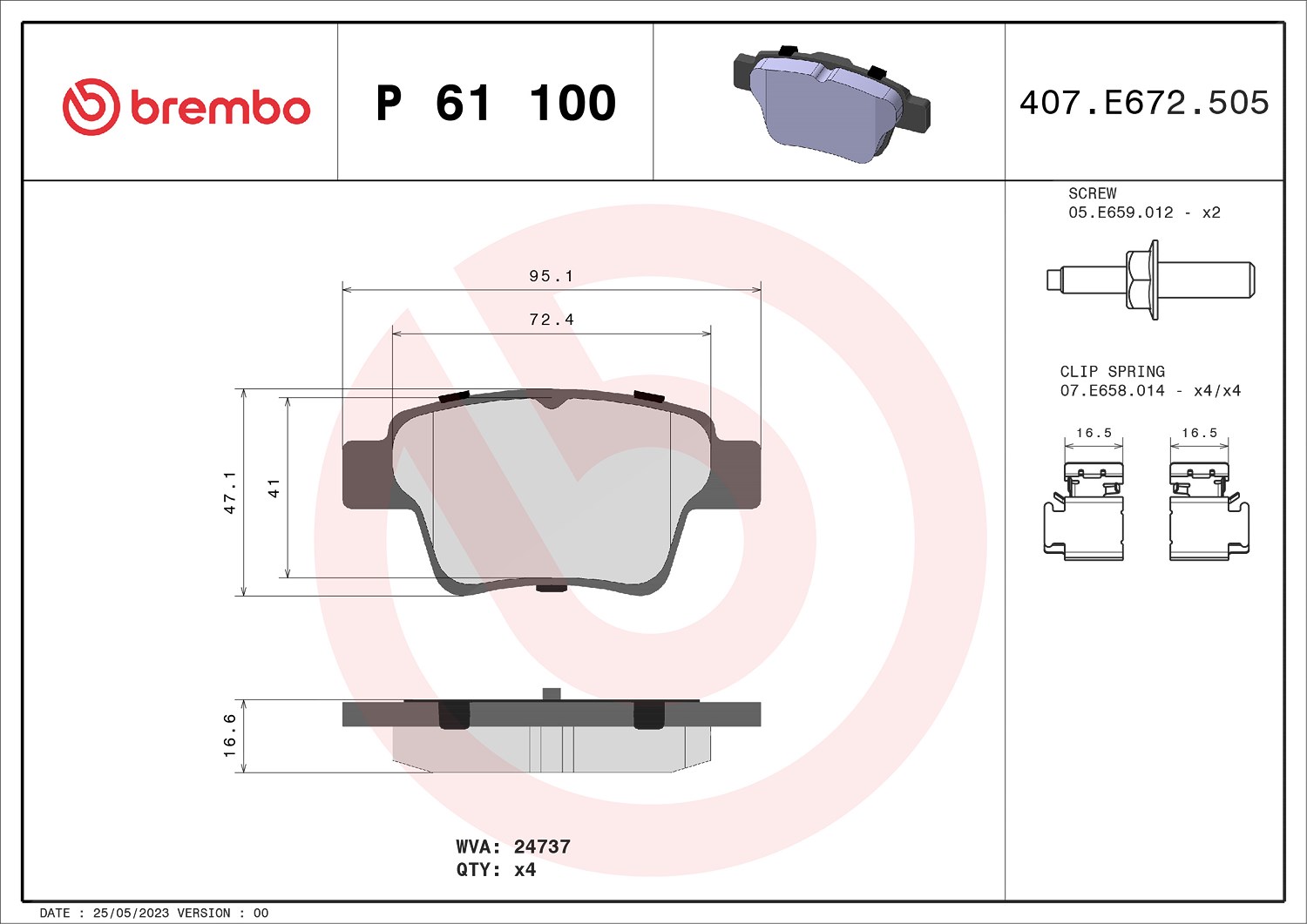Brembo Bremsbeläge hinten (Satz) [Hersteller-Nr. P61100] für Peugeot, Emgrand