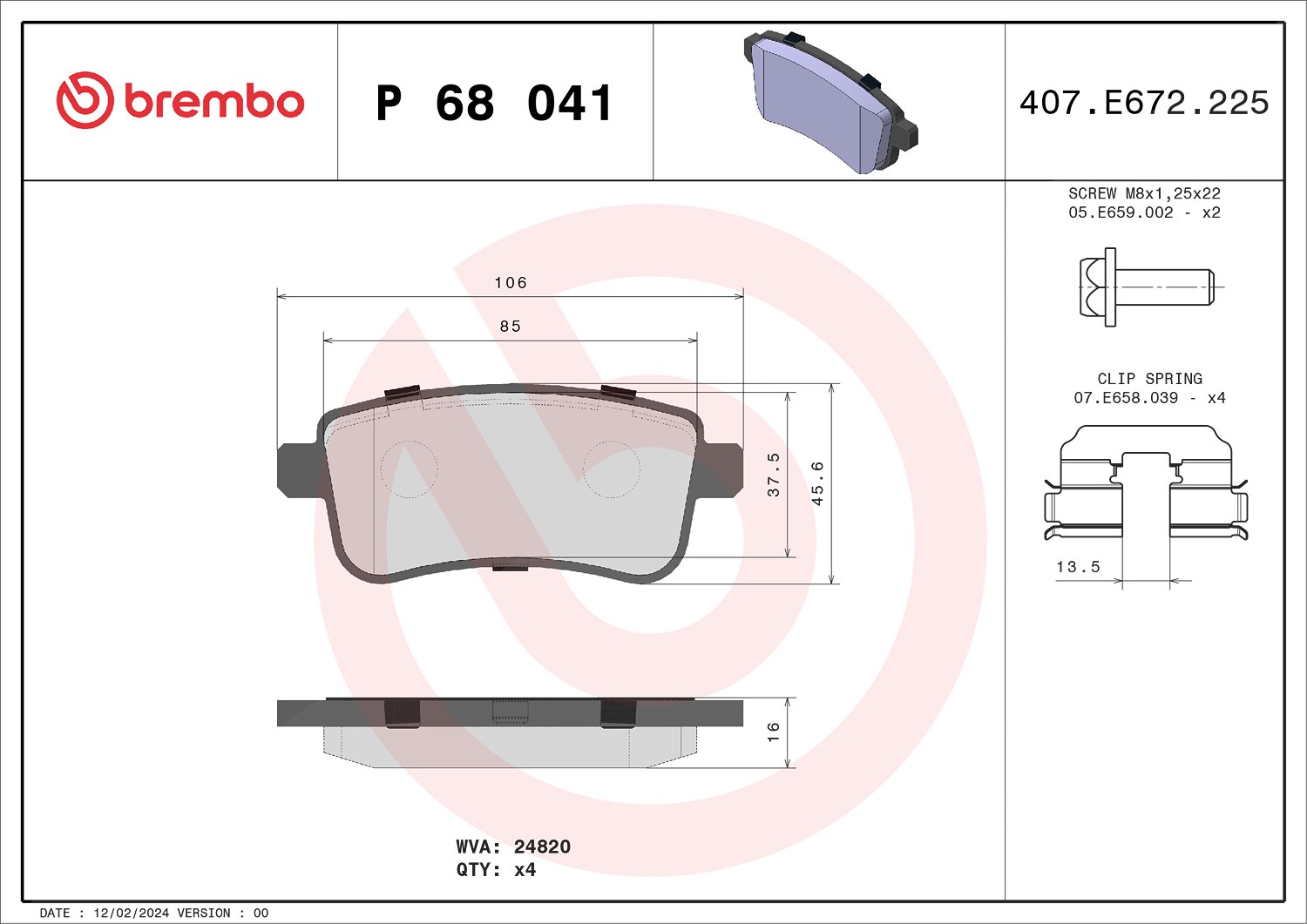 Brembo Bremsbelagsatz, Scheibenbremse [Hersteller-Nr. P68041] für Renault