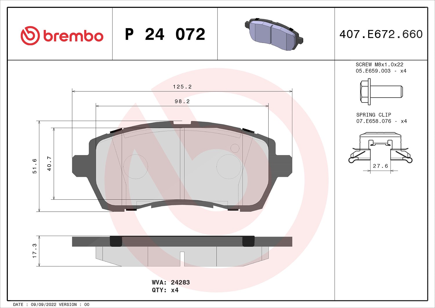 Brembo Bremsbelagsatz, Scheibenbremse [Hersteller-Nr. P24072X] für Mazda, Ford