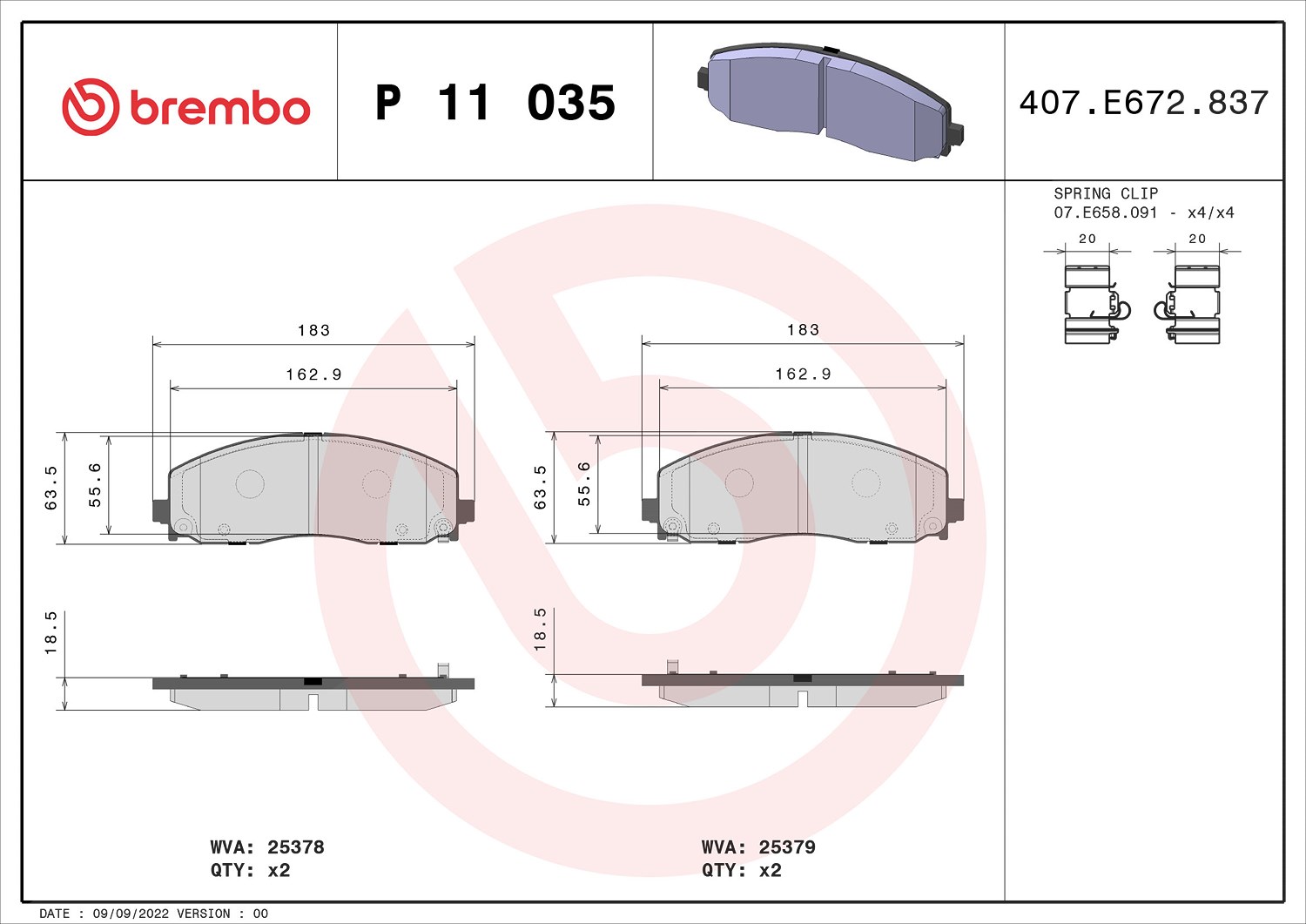 Brembo Bremsbeläge vorne (Satz) [Hersteller-Nr. P11035] für VW, Chrysler, Lancia, Jeep, Dodge, Fiat