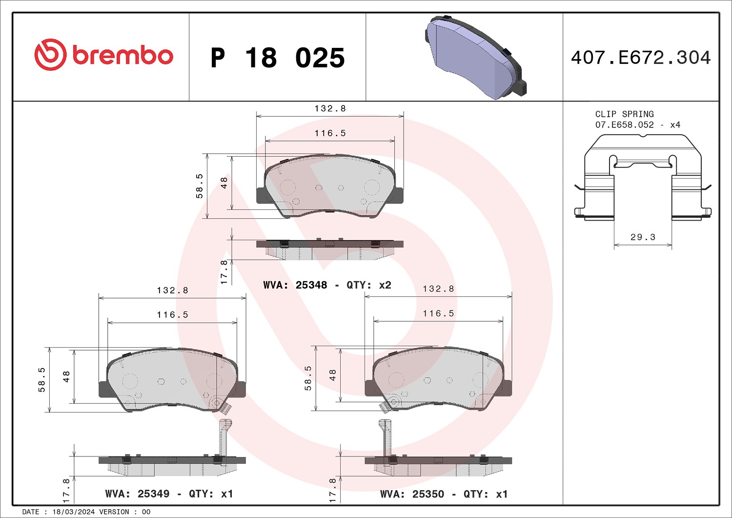 Brembo Bremsbelagsatz, Scheibenbremse [Hersteller-Nr. P18025] für Hyundai, Emgrand, Kia