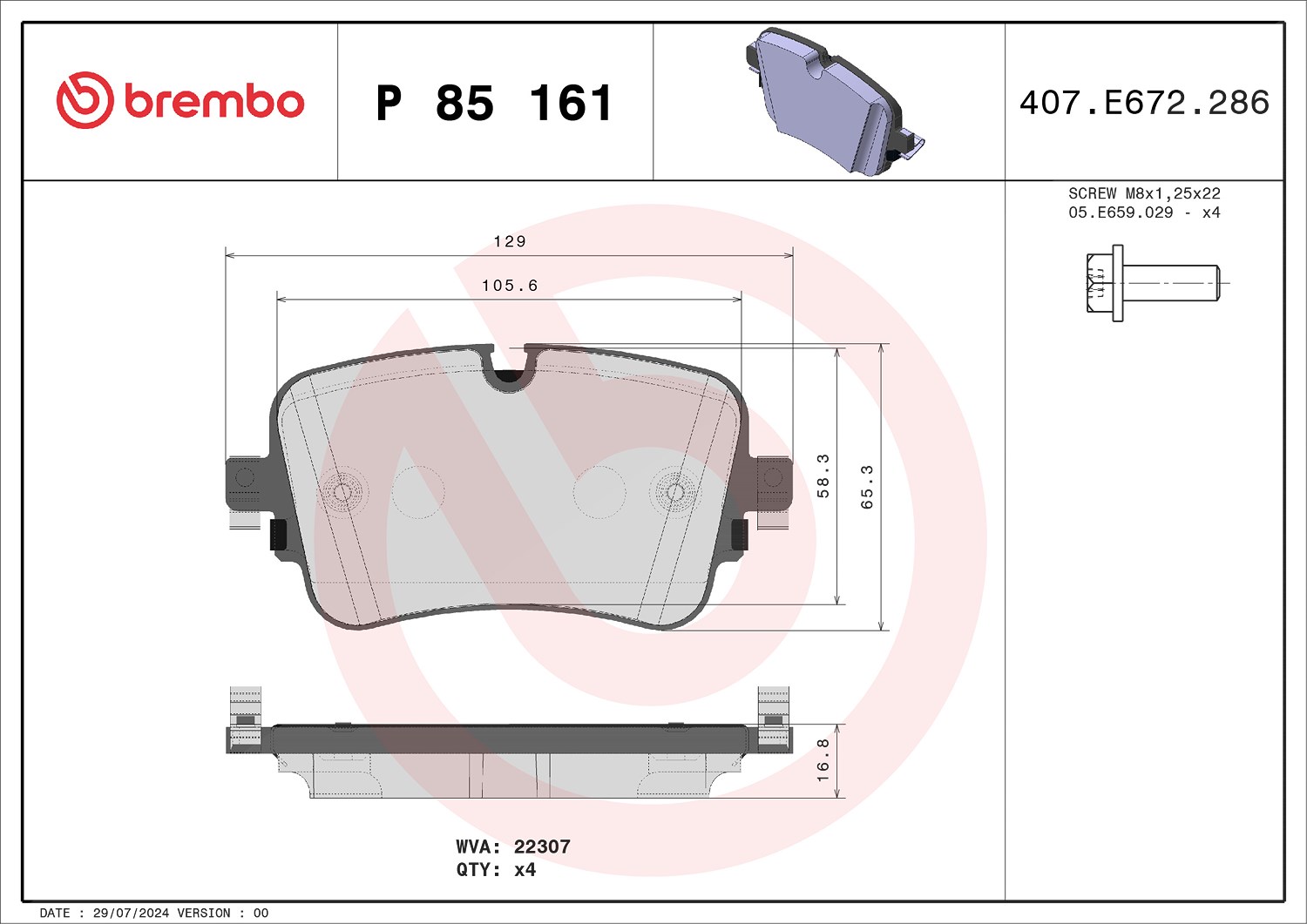 Brembo Bremsbeläge hinten (Satz) [Hersteller-Nr. P85161] für Audi, VW
