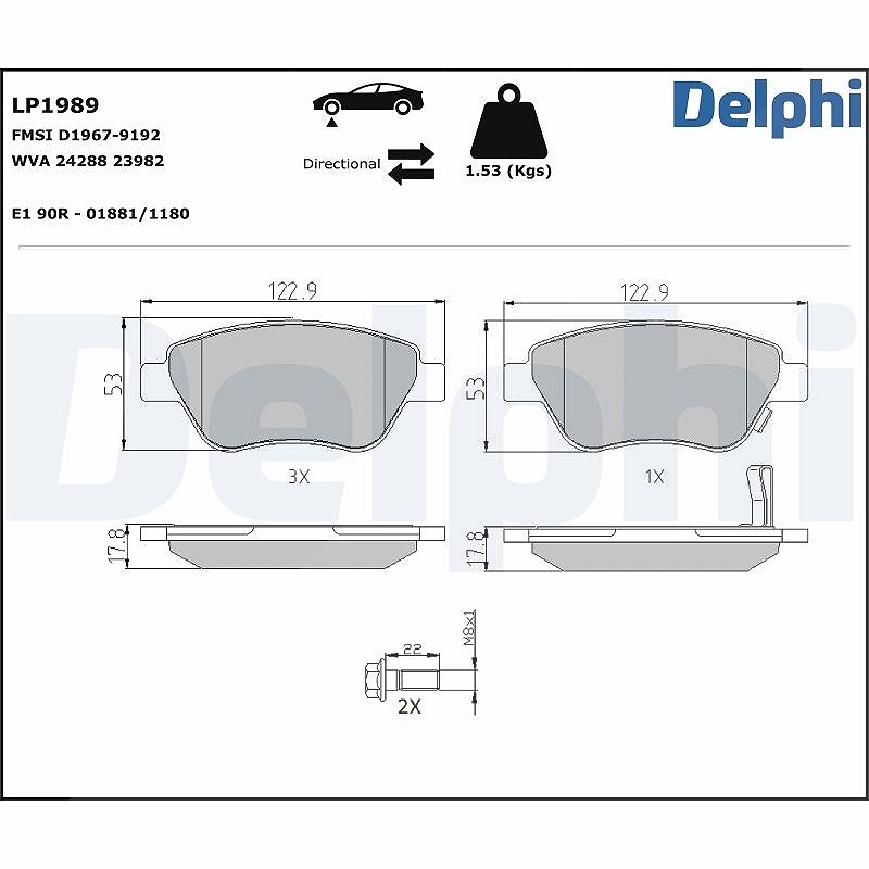 Delphi Bremsbelagsatz, Scheibenbremse [Hersteller-Nr. LP1989] für Fiat, Vauxhall, Opel