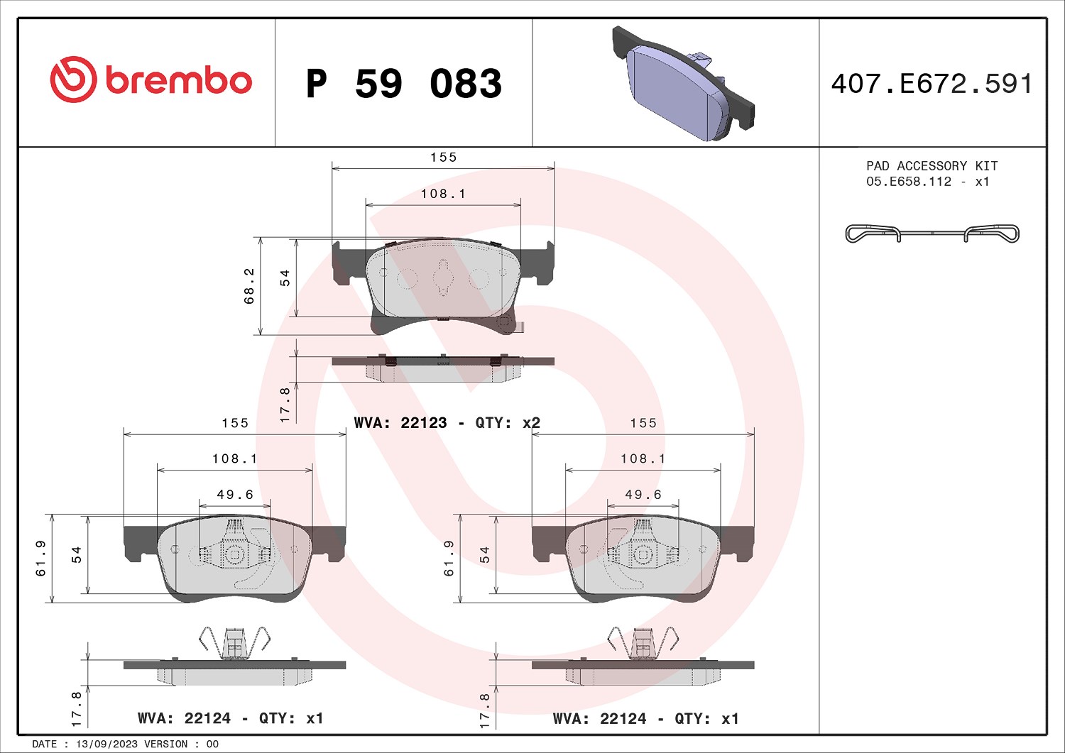 Brembo Bremsbelagsatz, Scheibenbremse [Hersteller-Nr. P59083] für Opel, Vauxhall
