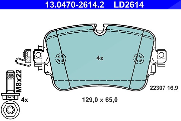 Ate CERAMIC Bremsbelagsatz hinten [Hersteller-Nr. 13.0470-2614.2] für VW, Audi