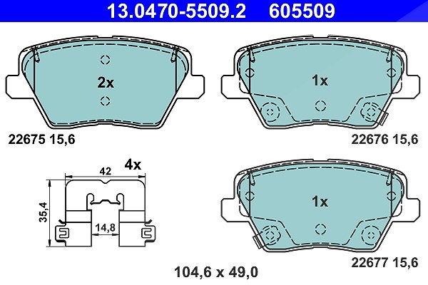 Ate CERAMIC Bremsbelagsatz hinten [Hersteller-Nr. 13.0470-5509.2] für Kia, Hyundai
