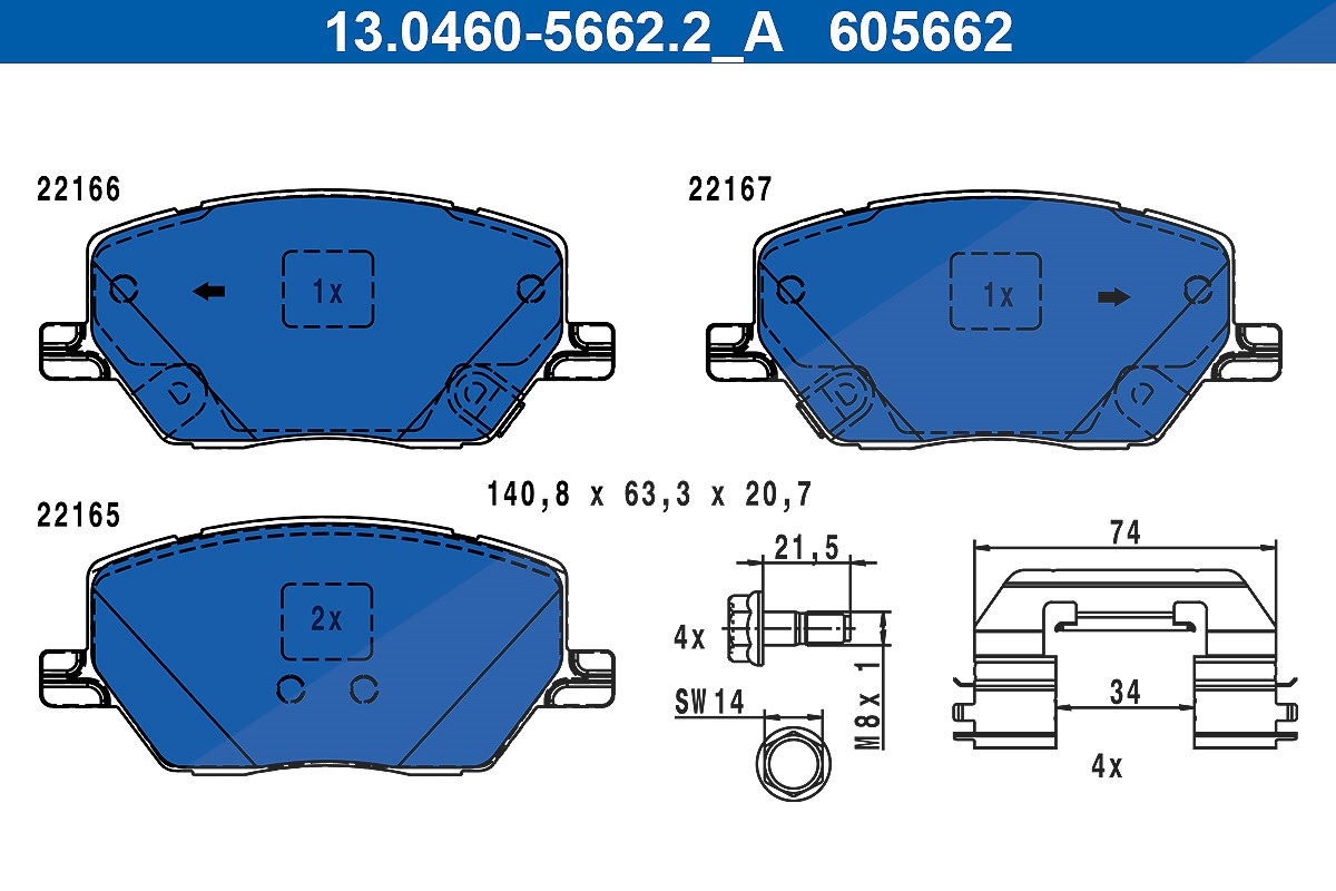 Ate Bremsbelagsatz, Scheibenbremse [Hersteller-Nr. 13.0460-5662.2] für Jeep, Fiat