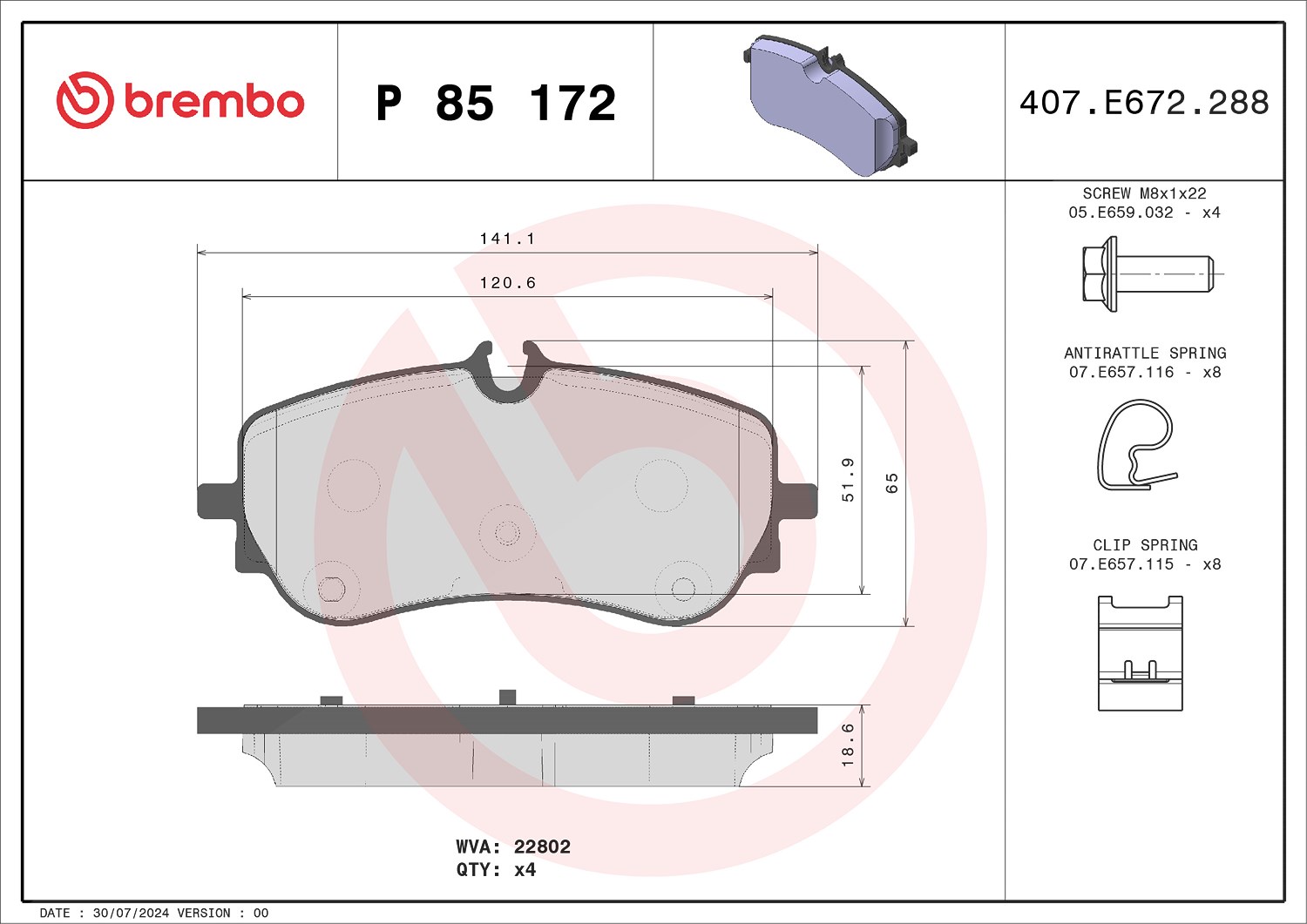 Brembo Bremsbelagsatz, Scheibenbremse [Hersteller-Nr. P85172] für VW, Man