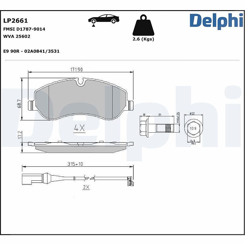 Delphi Bremsbeläge mit VWK vorne (Satz) [Hersteller-Nr. LP2661] für Ford