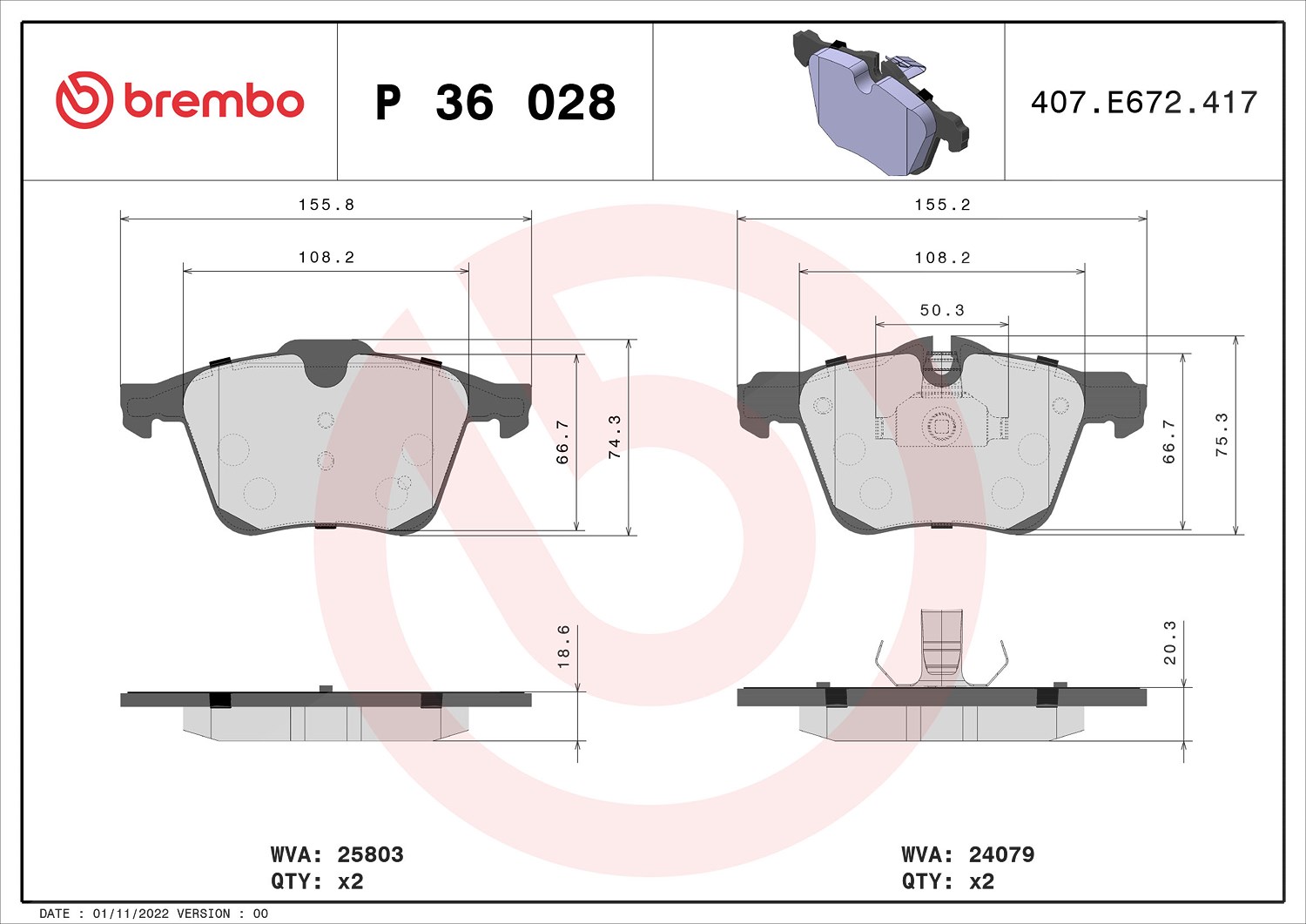 Brembo Bremsbelagsatz, Scheibenbremse [Hersteller-Nr. P36028] für Jaguar