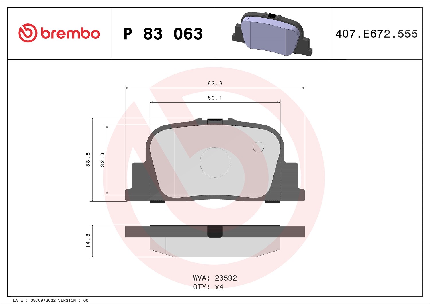 Brembo Bremsbelagsatz, Scheibenbremse [Hersteller-Nr. P83063] für Toyota, Lexus, Byd, Lifan, Geely