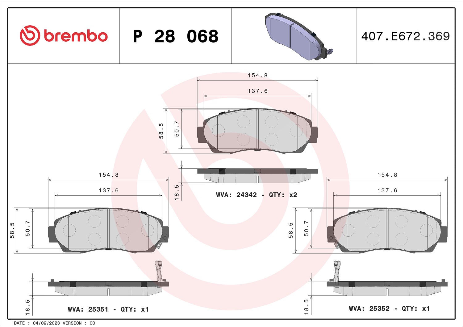 Brembo Bremsbelagsatz, Scheibenbremse [Hersteller-Nr. P28068] für Honda, Xpeng, Acura
