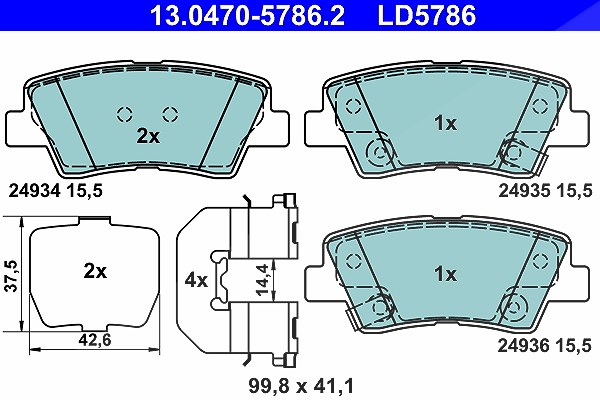 Ate CERAMIC Bremsbelagsatz hinten [Hersteller-Nr. 13.0470-5786.2] für Hyundai, Ssangyong, Kia