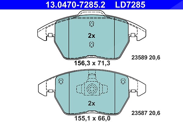 Ate CERAMIC Bremsbelagsatz vorne [Hersteller-Nr. 13.0470-7285.2] für VW, Audi, Seat