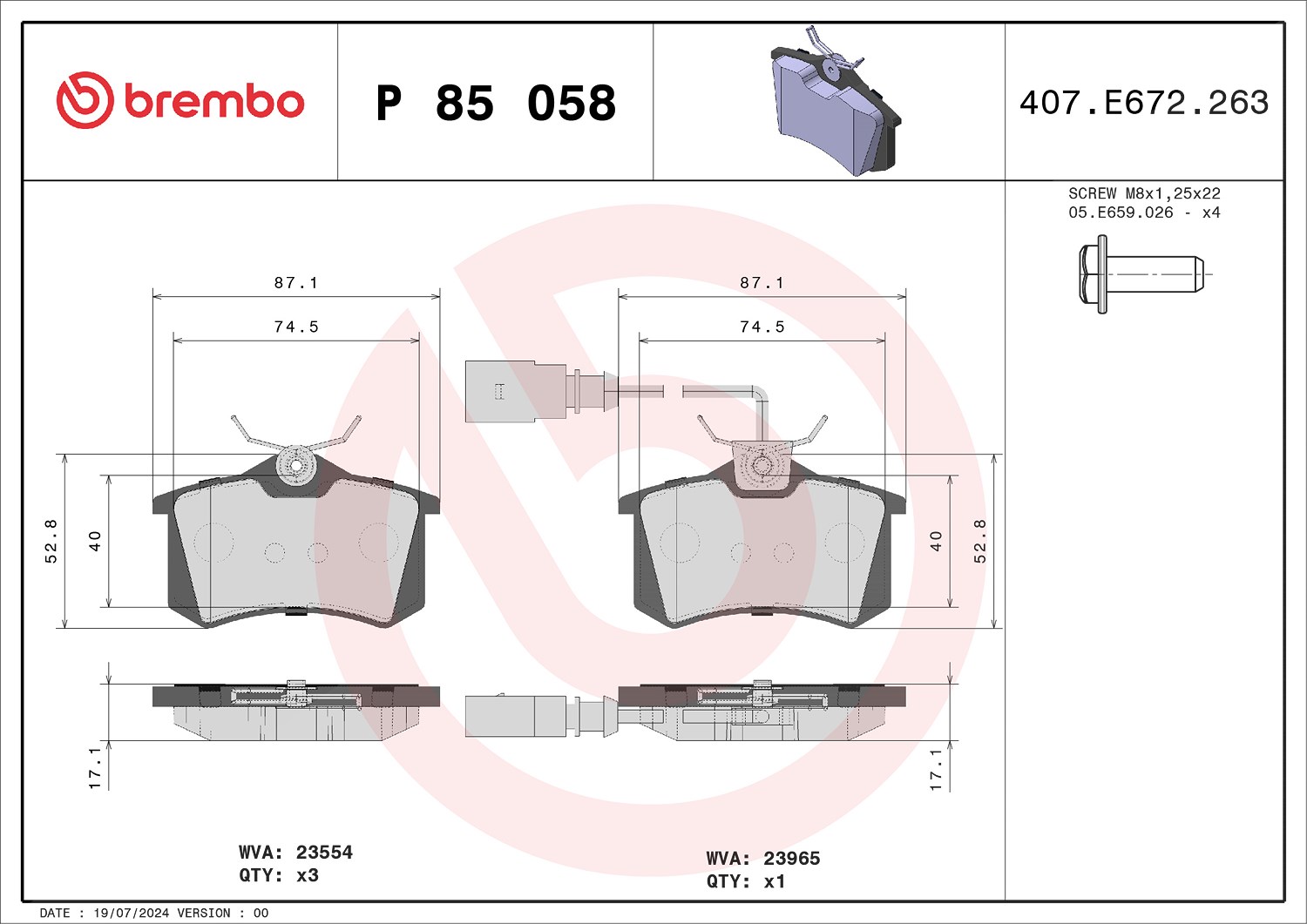 Brembo Bremsbelagsatz, Scheibenbremse [Hersteller-Nr. P85058] für VW, Seat, Ford