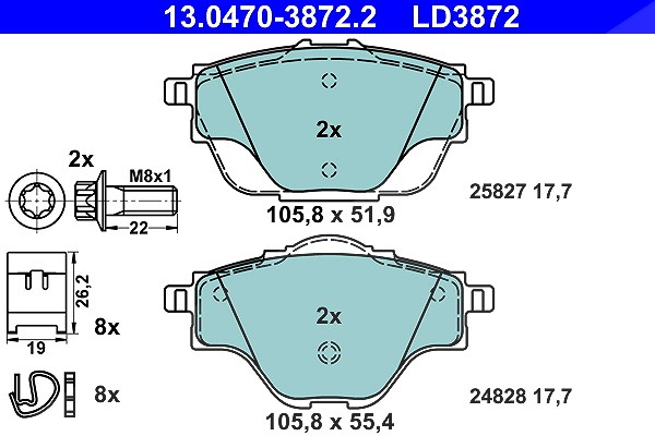 Ate CERAMIC Bremsbelagsatz hinten [Hersteller-Nr. 13.0470-3872.2] für Citroën, Vauxhall, Ds, Opel, Peugeot