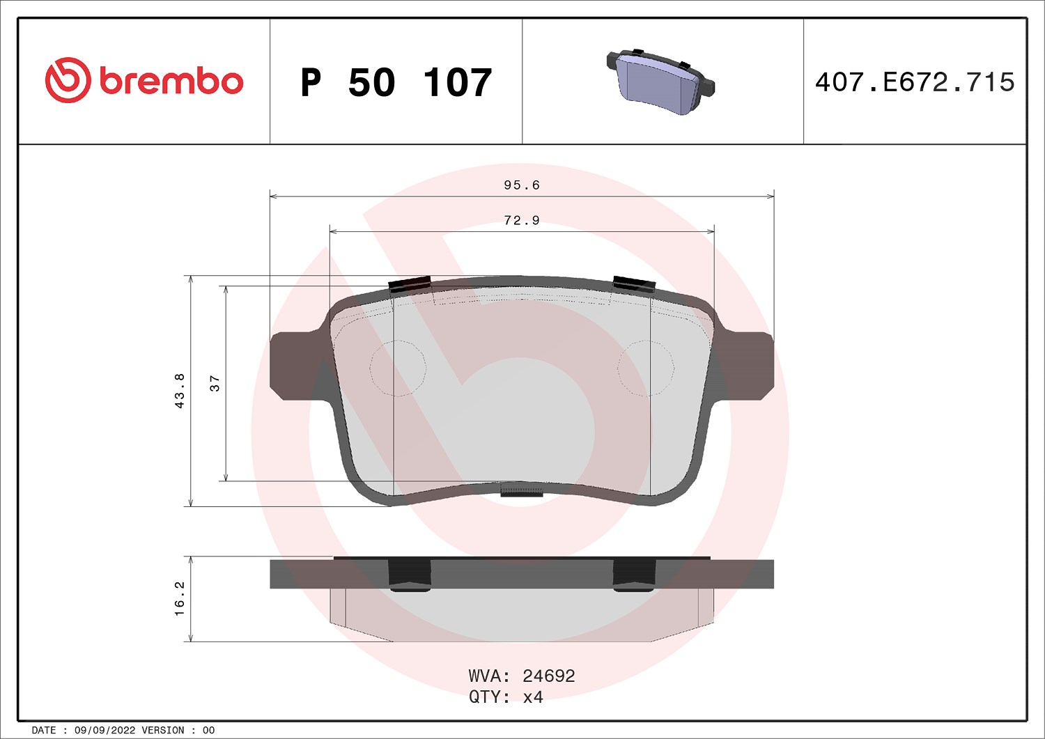 Brembo Bremsbelagsatz, Scheibenbremse [Hersteller-Nr. P50107] für Mercedes-Benz, Nissan