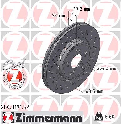 Zimmermann Bremsscheibe [Hersteller-Nr. 280.3191.52] für Honda
