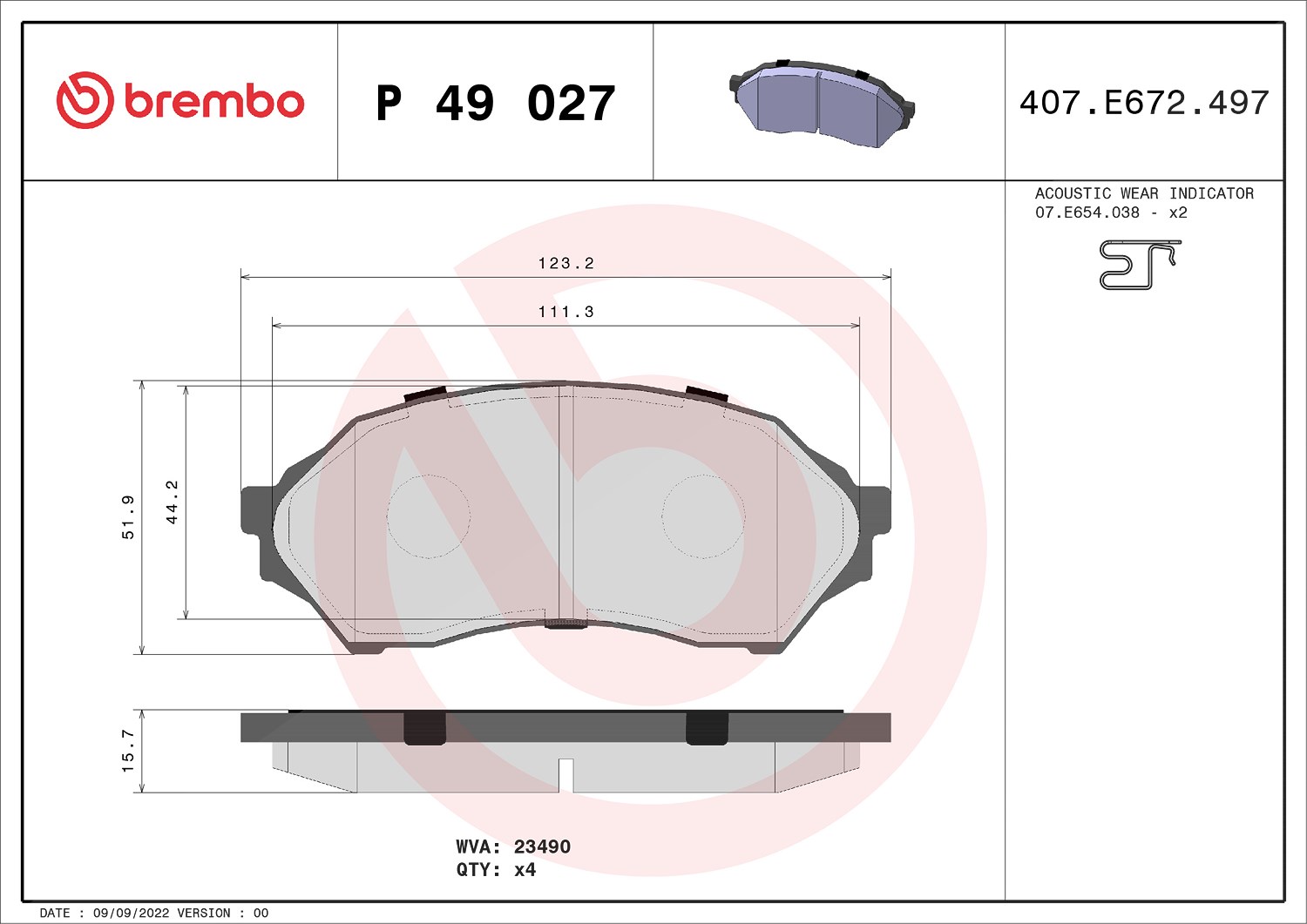 Brembo Bremsbelagsatz, Scheibenbremse [Hersteller-Nr. P49027] für Mazda