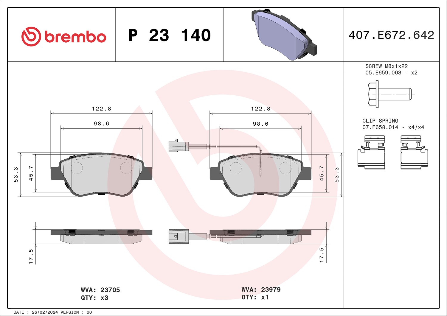 Brembo Bremsbelagsatz, Scheibenbremse [Hersteller-Nr. P23140] für Peugeot, Citroën, Fiat