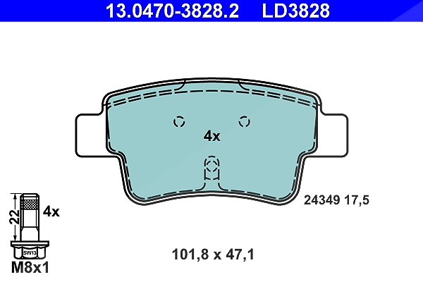 Ate CERAMIC Bremsbelagsatz hinten [Hersteller-Nr. 13.0470-3828.2] für Abarth, Fiat