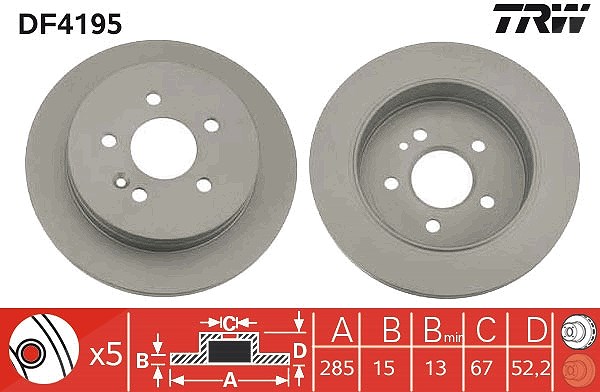 Trw Bremsscheibe Hinterachse Voll [Hersteller-Nr. DF4195] für Mercedes-Benz
