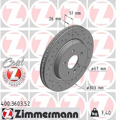 Zimmermann Bremsscheibe Vorderachse Belüftet [Hersteller-Nr. 400.3603.52] für Mercedes-Benz