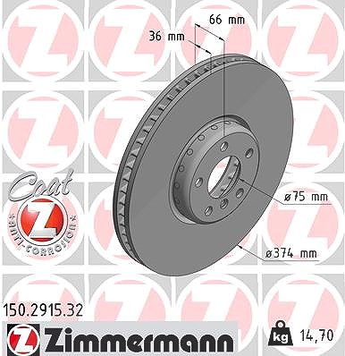 Zimmermann 1x Bremsscheibe Vorderachse Rechts [Hersteller-Nr. 150.2915.32] für BMW