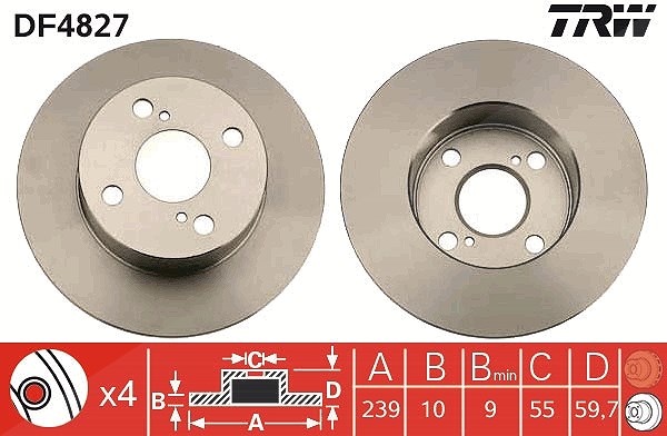 Trw Bremsscheibe [Hersteller-Nr. DF4827] für Toyota