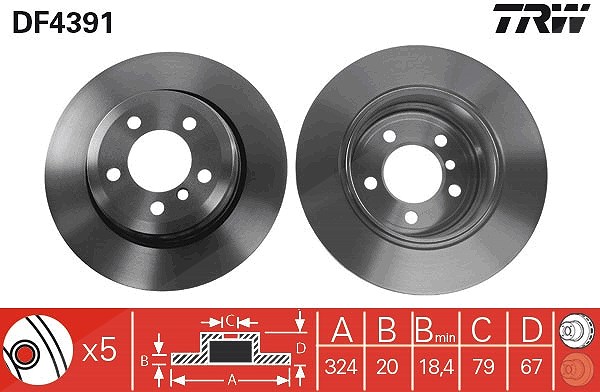 Trw 1x Bremsscheibe Hinterachse Belüftet [Hersteller-Nr. DF4391] für BMW