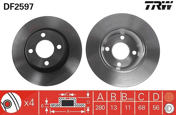 Trw Bremsscheibe [Hersteller-Nr. DF2597] für Audi