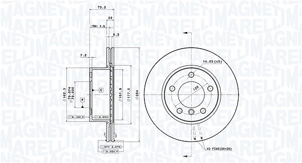 Magneti Marelli Bremsscheibe [Hersteller-Nr. 360406004601] für BMW