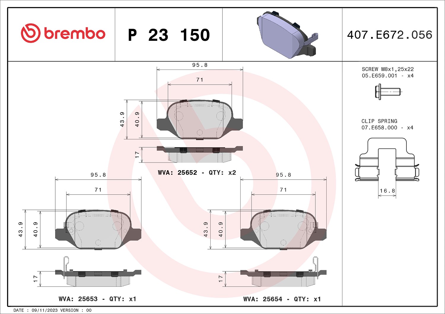 Brembo Bremsbelagsatz, Scheibenbremse [Hersteller-Nr. P23150] für Fiat