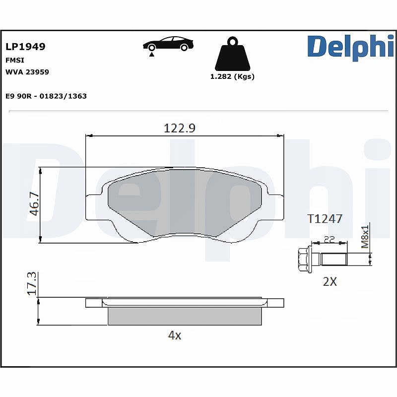 Delphi Bremsbelagsatz, Scheibenbremse [Hersteller-Nr. LP1949] für Toyota, Citroën, Peugeot