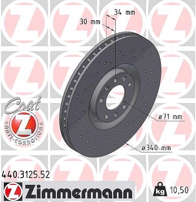Zimmermann 1x Bremsscheibe [Hersteller-Nr. 440.3125.52] für Peugeot