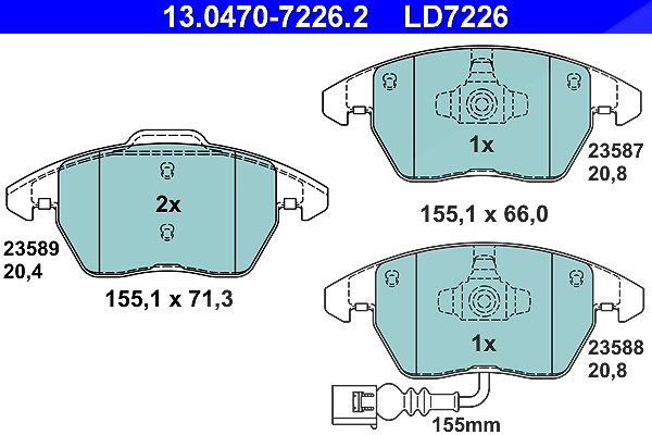 Ate CERAMIC Bremsbelagsatz mit Warnkontakt vorne [Hersteller-Nr. 13.0470-7226.2] für Audi