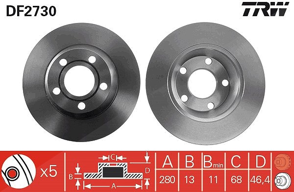 Trw Bremsscheibe [Hersteller-Nr. DF2730] für Audi