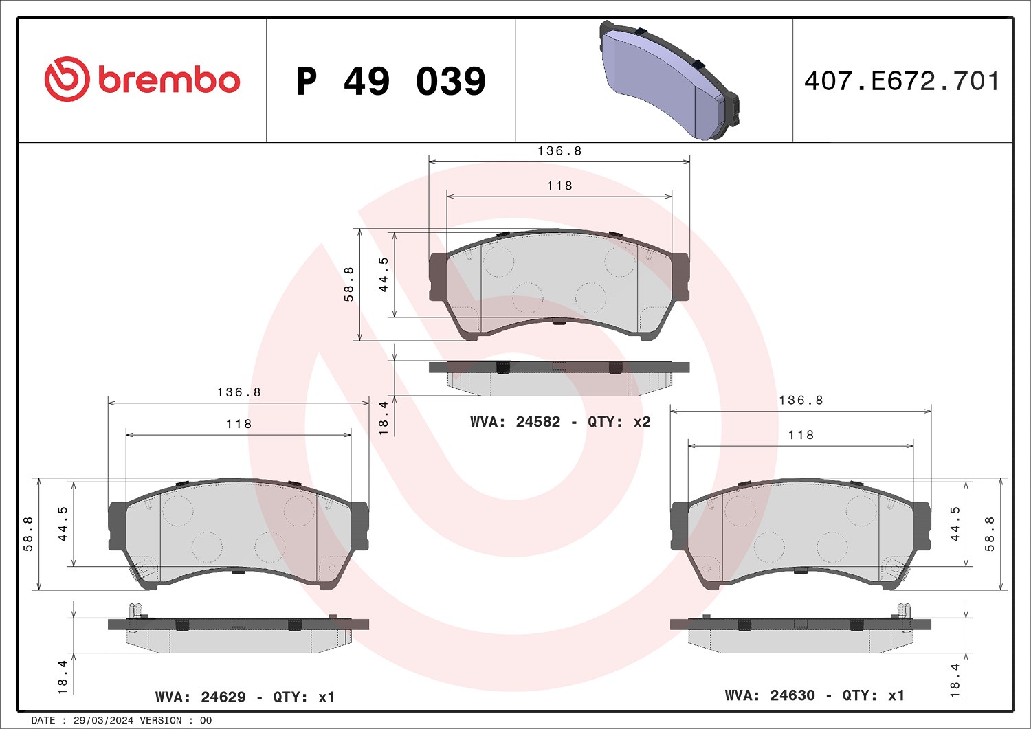 Brembo Bremsbelagsatz, Scheibenbremse [Hersteller-Nr. P49039] für Mazda