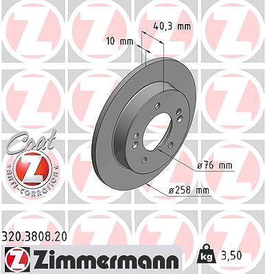 Zimmermann Bremsscheibe Hinterachse Voll [Hersteller-Nr. 320.3808.20] für Hyundai, Kia