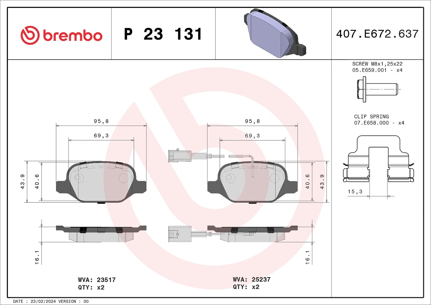 Brembo Bremsbeläge hinten (Satz) [Hersteller-Nr. P23131] für Alfa Romeo
