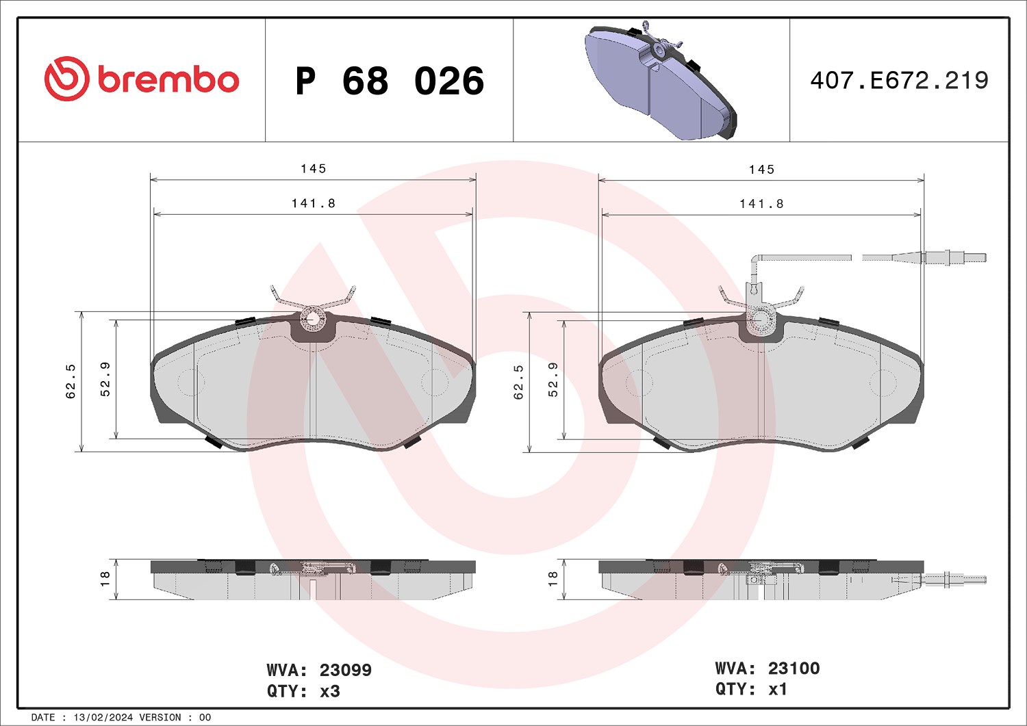 Brembo Bremsbelagsatz, Scheibenbremse [Hersteller-Nr. P68026] für Renault