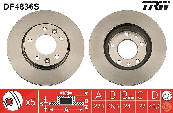 Trw 1x Bremsscheibe [Hersteller-Nr. DF4836S] für Kia