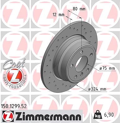 Zimmermann Bremsscheibe Hinterachse Voll [Hersteller-Nr. 150.1299.52] für BMW