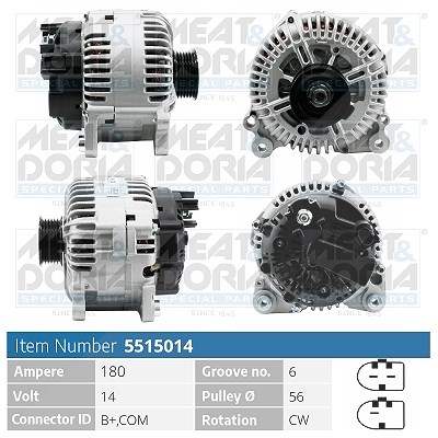 Meat & Doria Generator 180 A [Hersteller-Nr. 5515014] für Audi, VW