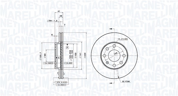 Magneti Marelli Bremsscheibe [Hersteller-Nr. 360406037301] für Chevrolet, Daewoo