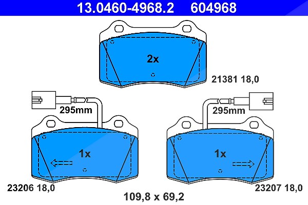 Ate Bremsbeläge vorne (Satz) [Hersteller-Nr. 13.0460-4968.2] für Fiat, Alfa Romeo