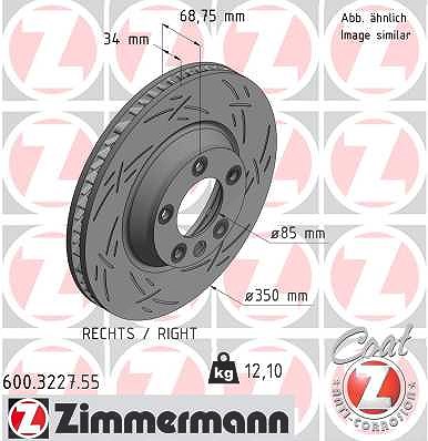 Zimmermann 1x Bremsscheibe Vorderachse Belüftet Rechts [Hersteller-Nr. 600.3227.55] für VW, Porsche, Audi