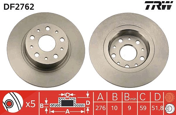 Trw Bremsscheibe [Hersteller-Nr. DF2762] für Lancia, Alfa Romeo