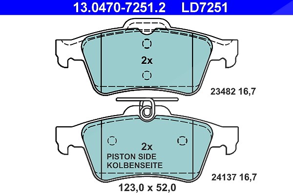 Ate CERAMIC Bremsbelagsatz hinten [Hersteller-Nr. 13.0470-7251.2] für Renault